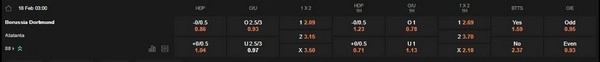 prediction Borussia Dortmund vs Atalanta 18022026