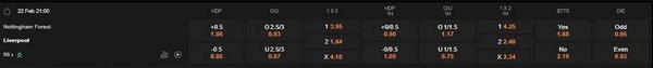 prediction Nottingham Forest vs Liverpool 22022026